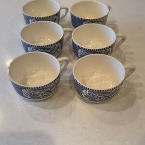 Classic Blue and Cream Ceramic Mugs Set 6 qty